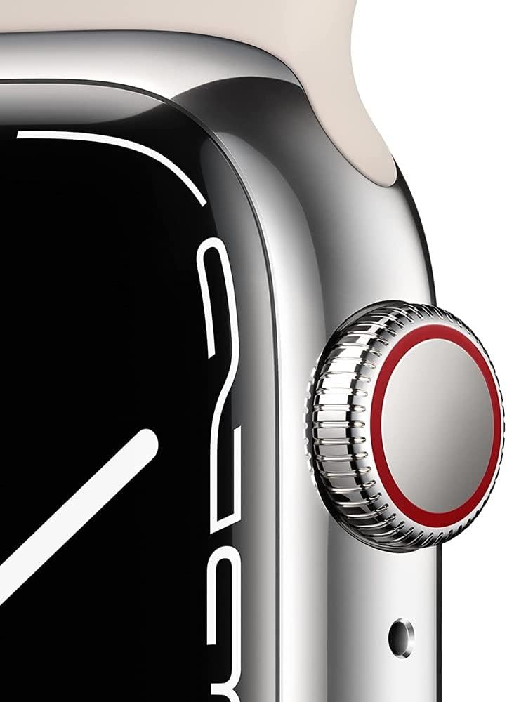 Refurbished Apple Watch Series 7 Aluminum 41mm A2475 (GPS + Cellular) Starlight (Grade A) Bundle with Pre-Installed Tempered Glass and Bluetooth Earbuds