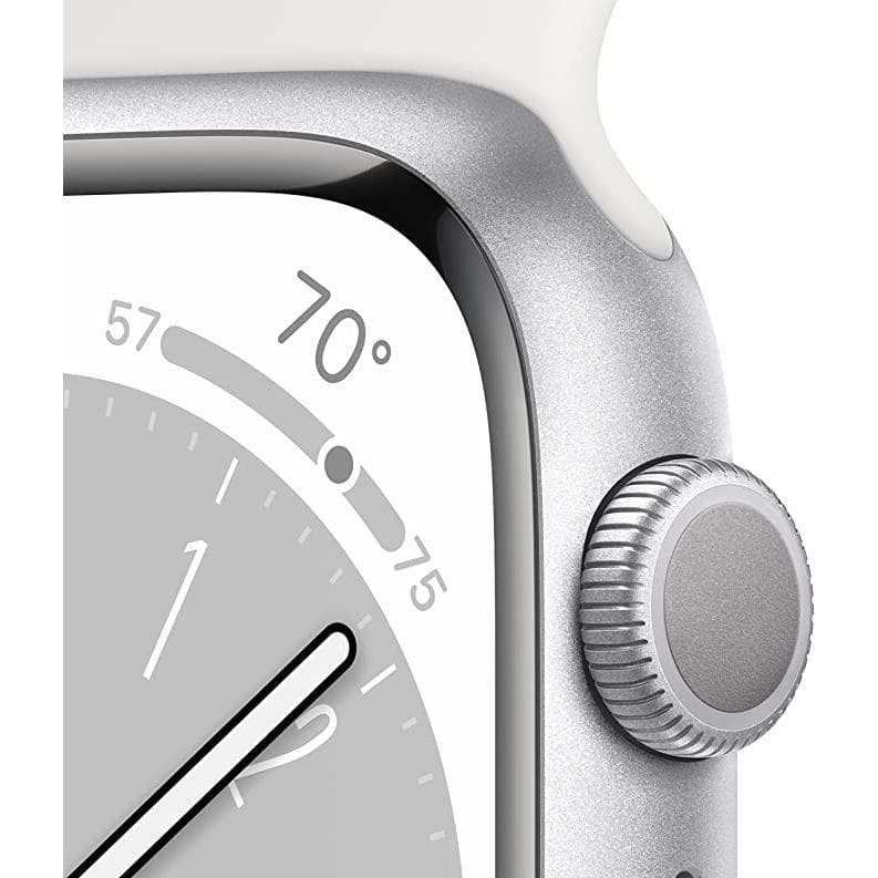 Refurbished Apple Watch Series 8 Aluminum 41mm A2770 (GPS Only, No Cellular) Silver (Grade A) w/ Pre-Installed Tempered Glass