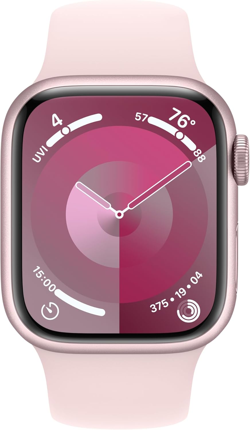 Refurbished Apple Watch Series 9 Aluminum 45mm A2980 (GPS Only, No Cellular) Pink (Grade A+) Bundle with Pre-Installed Tempered Glass and Bluetooth Earbuds