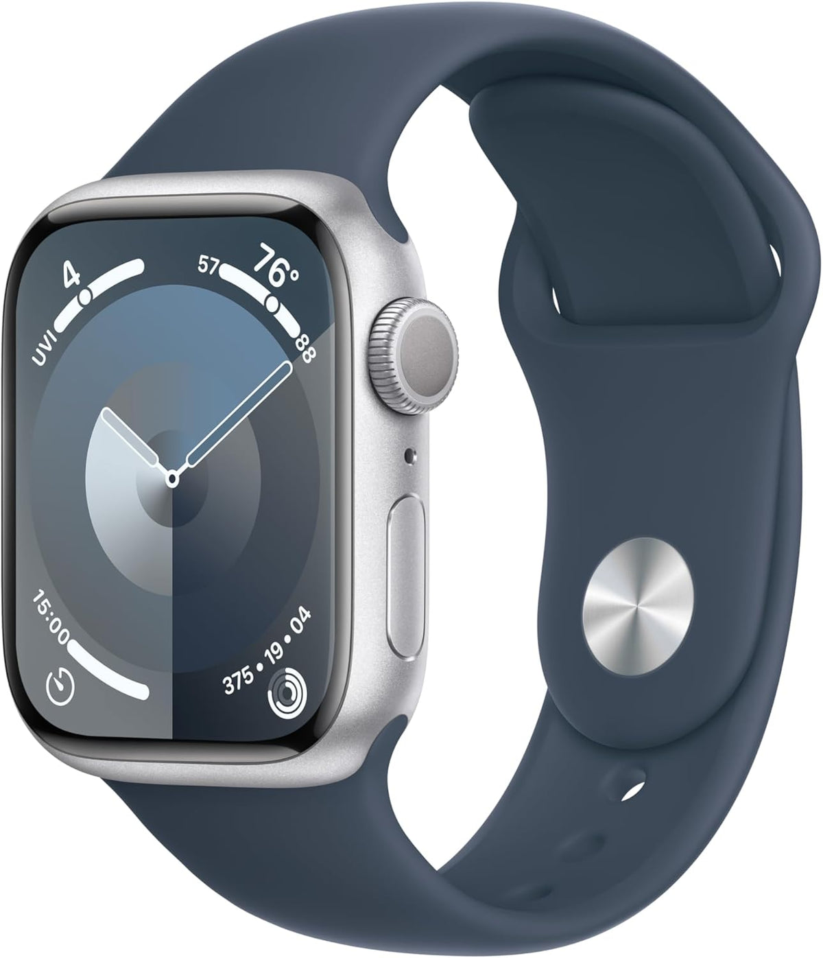 Refurbished Apple Watch Series 9 Aluminum 45mm A2980 (GPS Only, No Cellular) Silver (Grade A+) Bundle with Pre-Installed Tempered Glass and Bluetooth Earbuds