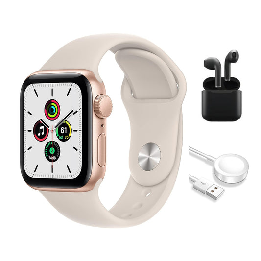 Refurbished Apple Watch SE (2020) 1st Gen 40mm (GPS Only, No Cellular) Gold w/ Wireless Earbuds