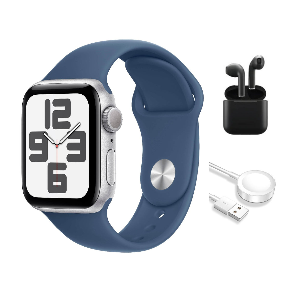 Refurbished Apple Watch SE (2022) 2nd Gen 40mm (GPS Only, No Cellular) Silver w/ Wireless Earbuds