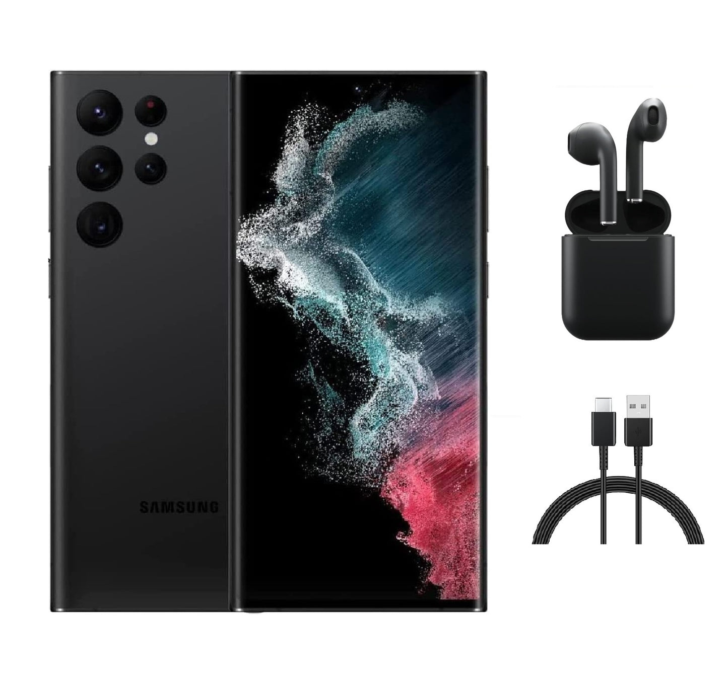 Refurbished Samsung Galaxy S22 Ultra 5G S908U (Fully Unlocked) 128GB Phantom Black (Grade B) w/ Wireless Earbuds