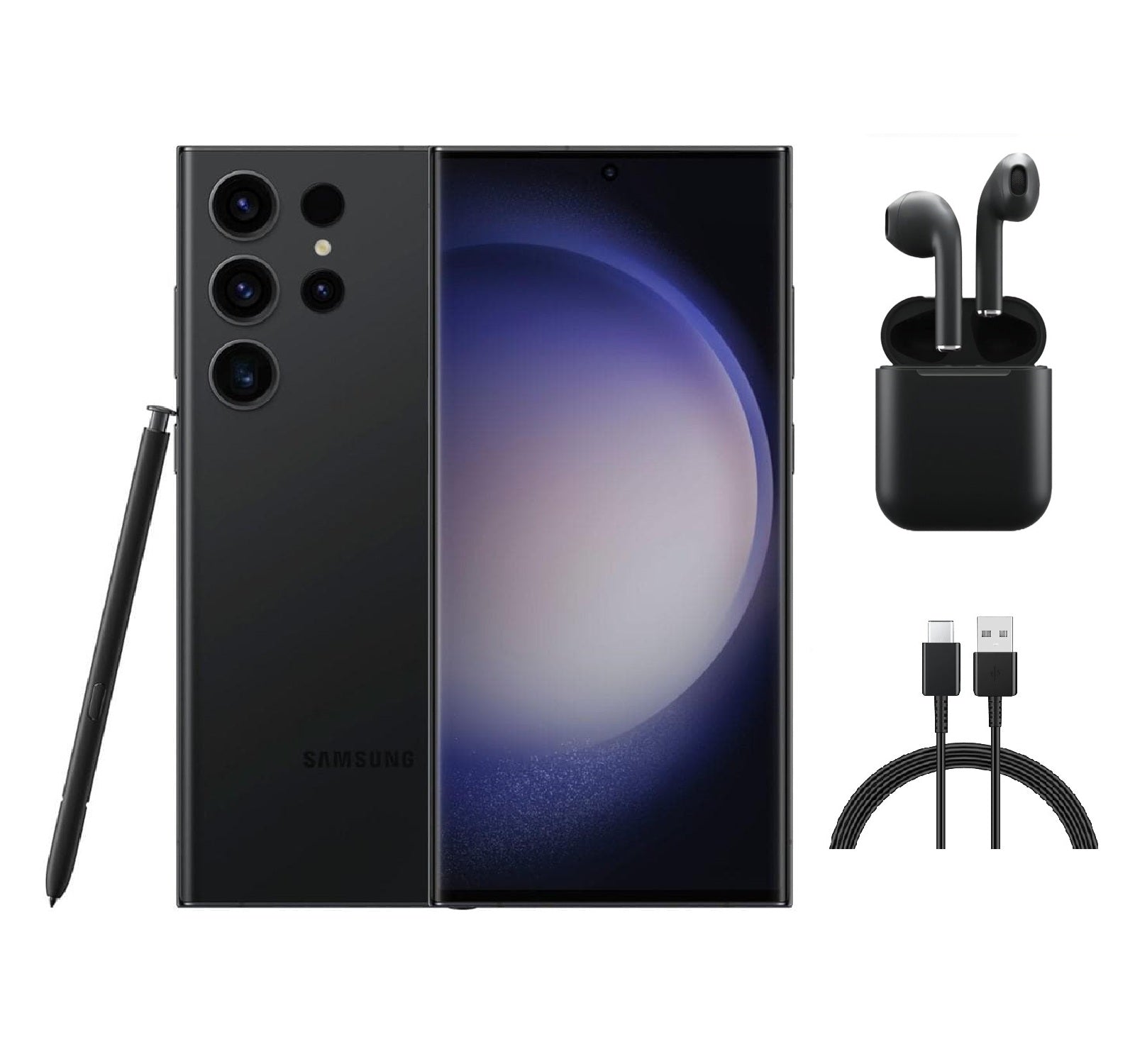 Refurbished Samsung Galaxy S23 Ultra 5G S918U (Fully Unlocked) 256GB Phantom Black (Grade A) w/ Wireless Earbuds