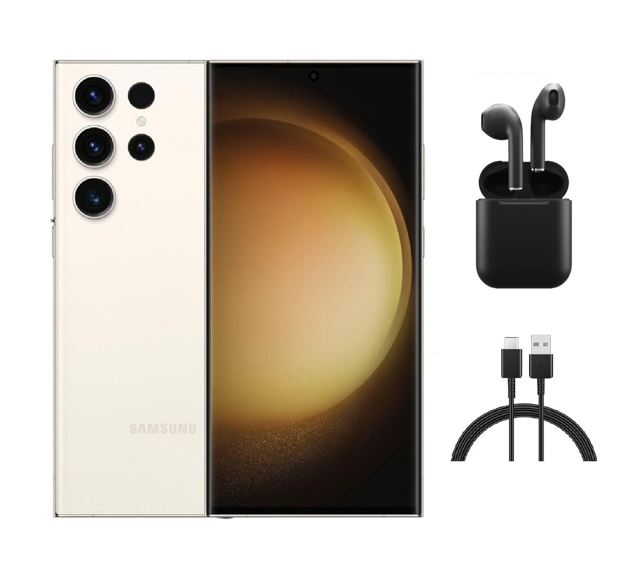 Refurbished Samsung Galaxy S23 Ultra 5G S918U (Fully Unlocked) 256GB Cream (Grade A+) w/ Wireless Earbuds