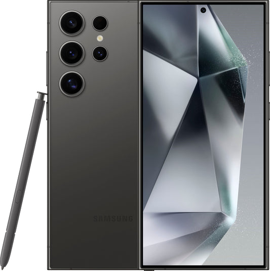 Refurbished Samsung Galaxy S24 Ultra 5G S928U (Fully Unlocked) 256GB Titanium Black (Grade A) Bundle with Pre-Installed Tempered Glass and Bluetooth Earbuds