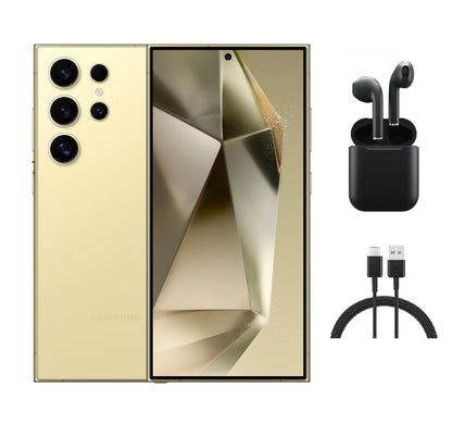 Refurbished Samsung Galaxy S24 Ultra 5G S928U (Fully Unlocked) 256GB Titanium Yellow (Grade B) w/ Wireless Earbuds