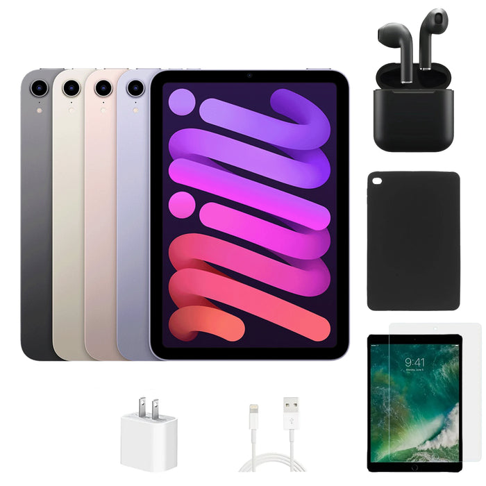 Refurbished Apple iPad Mini 6 | WiFi | Bundle w/ Case, Wireless Earbuds,Tempered Glass Screen Protector