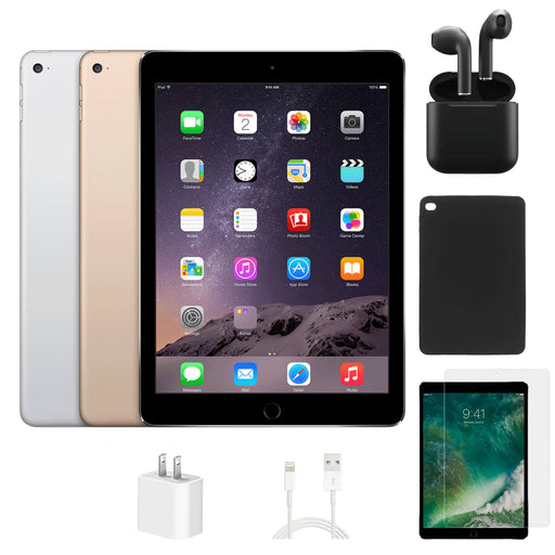 Refurbished Apple iPad Air 2 | WiFi | Bundle w/ Case, Wireless Earbuds,Tempered Glass Screen Protector