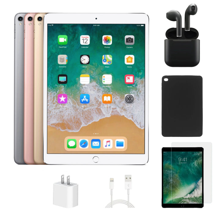 Refurbished Apple iPad Pro 10.5" | WiFi | Bundle w/ Case, Wireless Earbuds,Tempered Glass Screen Protector