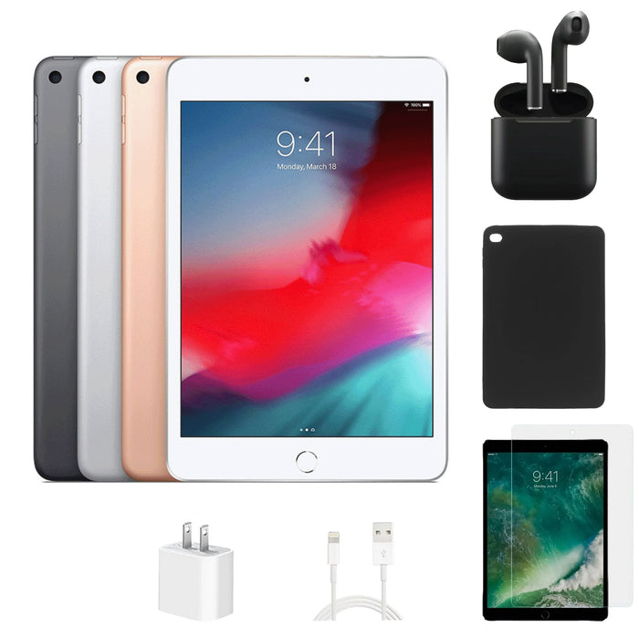 Refurbished Apple iPad Mini 5 | WiFi | Bundle w/ Case, Wireless Earbuds,Tempered Glass Screen Protector