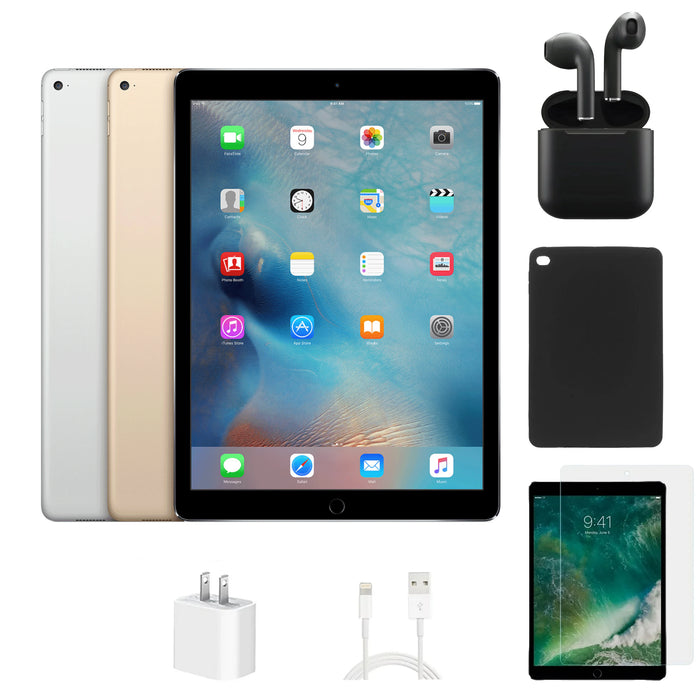 Refurbished Apple iPad Pro 12.9" 1st Gen | WiFi + Cellular Unlocked | Bundle w/ Case, Wireless Earbuds,Tempered Glass Screen Protector