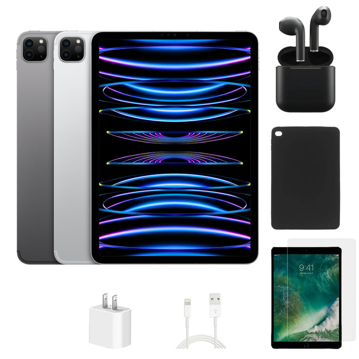 Refurbished Apple iPad Pro 11" | 2022 | WiFi + Cellular Unlocked | Bundle w/ Case, Wireless Earbuds,Tempered Glass Screen Protector