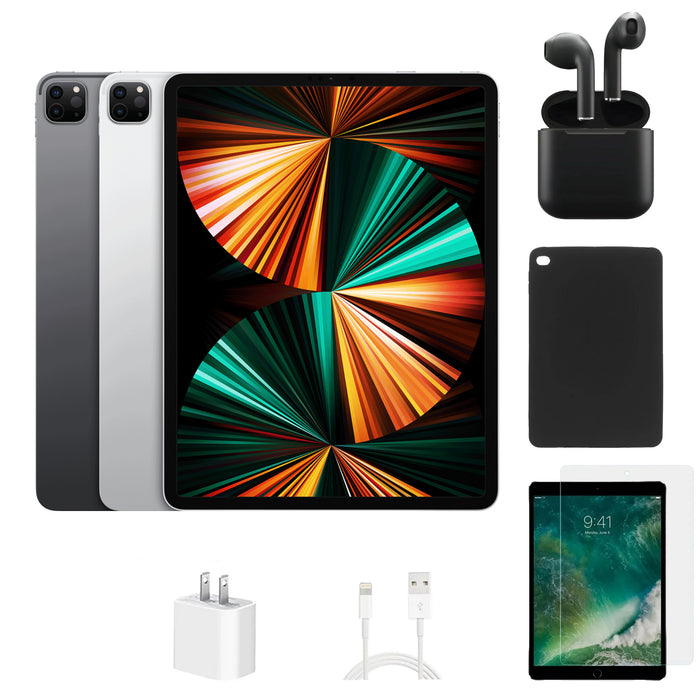 Refurbished Apple iPad Pro 12.9" 5th Gen | WiFi | Bundle w/ Case, Wireless Earbuds,Tempered Glass Screen Protector