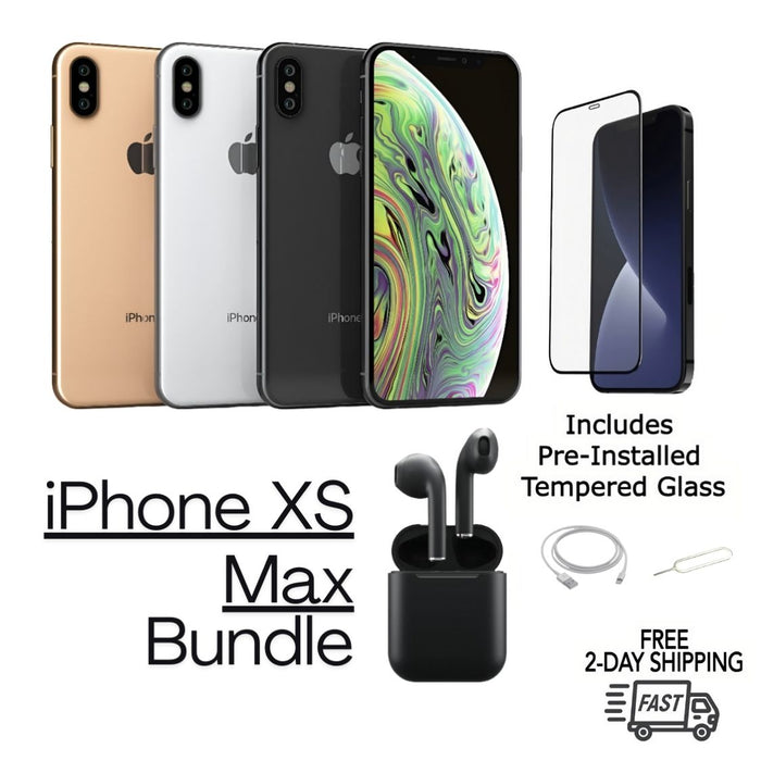 Refurbished iPhone XS Max Unlocked Bundle - Earbuds & Tempered Glass